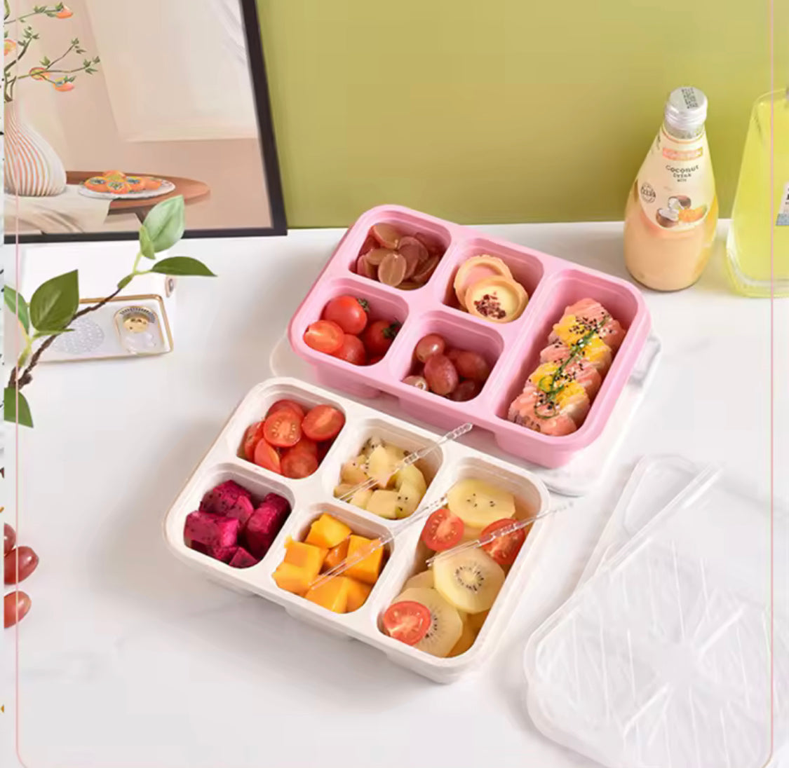 5 Compartment Lunch Box With Transparent Lid, Heat Resistant Leak Proof Fruit Box, Durable Bento Lunch Box, Meal Prep Organizer 5 Compartment Lunch Box With Transparent Lid, Heat Resistant Leak Proof Fruit Box, Durable Bento Lunch Box, Meal Prep Organizer